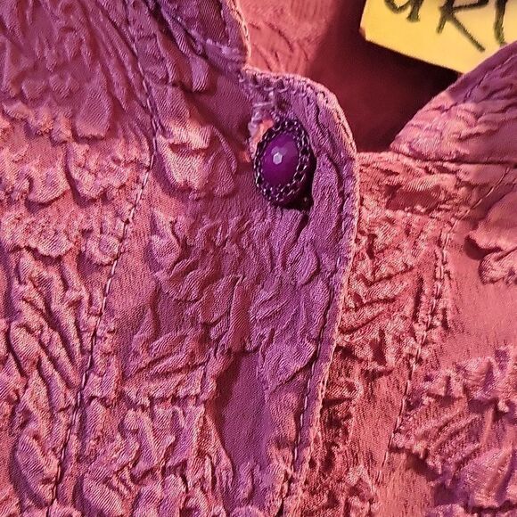 URU 100% Silk Textured Floral Top Shirt Lagenlook Mulberry XL Made in USA - Picture 5 of 9